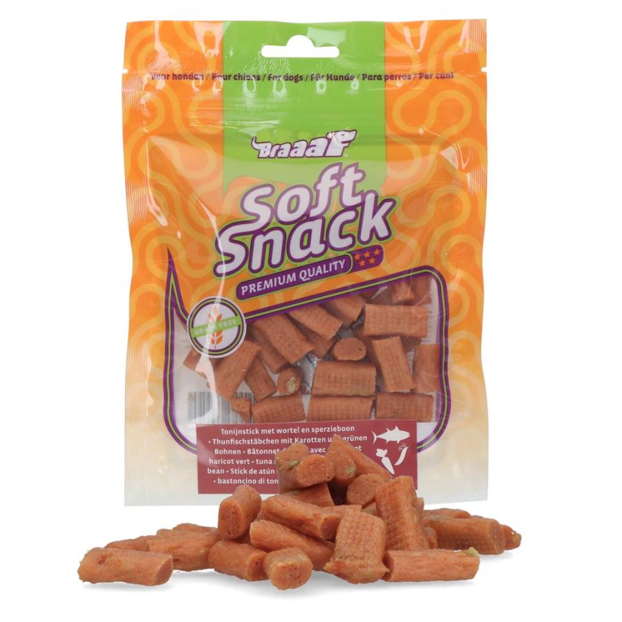 Mäsové pochúťky Braaaf Soft Snack Tuna stick with carrot and green bean