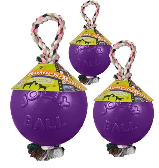 Nadrozmerná lopta s povrazom Jolly Ball Romp-n-Roll Purple 20 cm