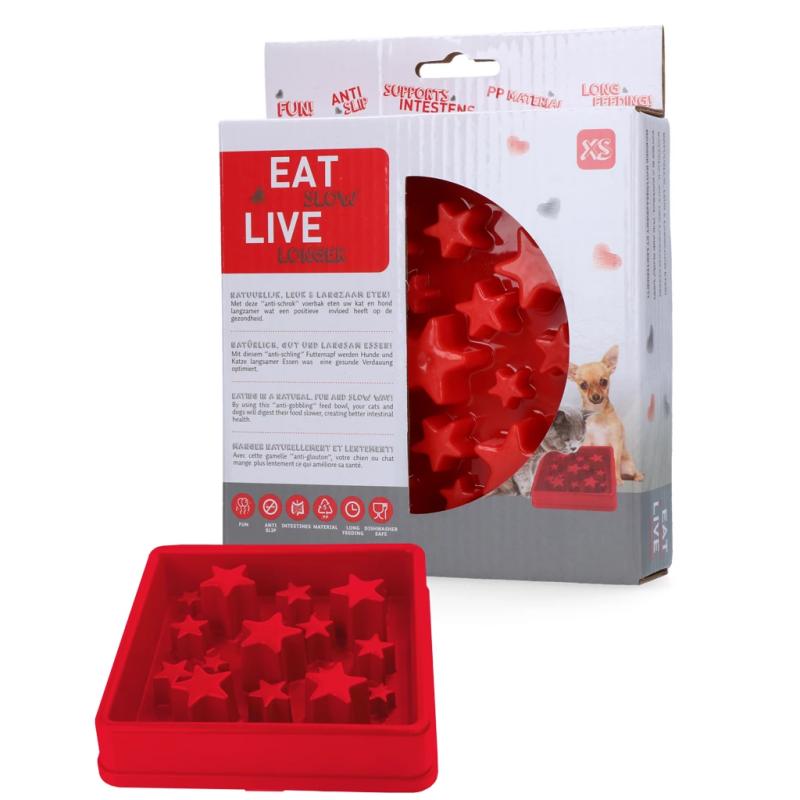 Spomaľovacia miska Eat Slow Live Longer Star Red S