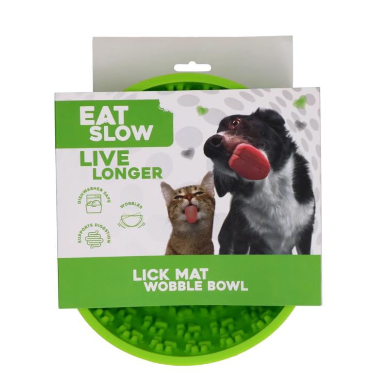 Miska a olizovacia podložka v jednom Eat Slow Live Longer Lick Mat Wobble Bowl Green