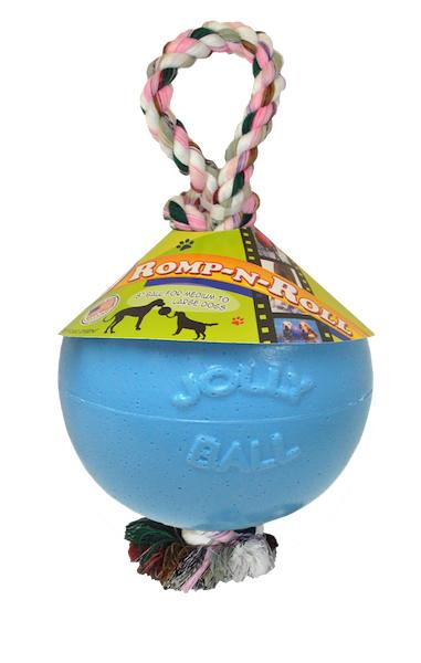 Nadrozmerná lopta s povrazom Jolly Ball Romp-n-Roll Baby Blue 15 cm