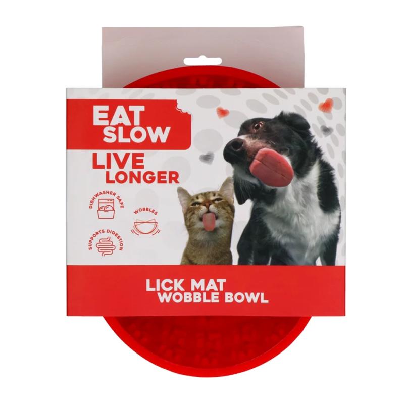 Miska a olizovacia podložka v jednom Eat Slow Live Longer Lick Mat Wobble Bowl Red