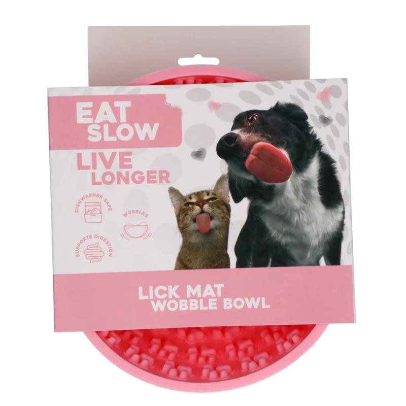 Miska a olizovacia podložka v jednom Eat Slow Live Longer Lick Mat Wobble Bowl Pink