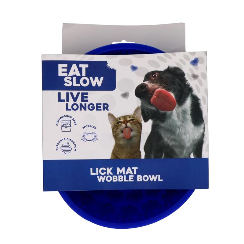 Miska a olizovacia podložka v jednom Eat Slow Live Longer Lick Mat Wobble Bowl Blue